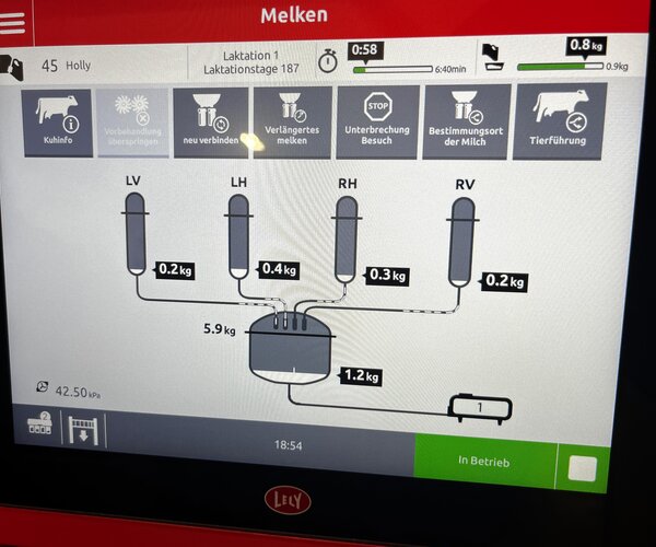 Clevere Landwirtschaft: Der Melkvorgang am Beispiel von der Kuh Holly: Die Milchleistung wird mittels jeden einzelnen Strichs live angezeigt. | © Oliver Hermann, YSE Swiss Engineering Clevere Landwirtschaft: Der Melkvorgang am Beispiel von der Kuh Holly: Die Milchleistung wird mittels jeden einzelnen Strichs live angezeigt. | © Oliver Hermann, YSE Swiss Engineering