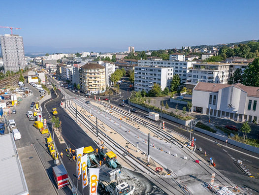 In Lausanne-Prilly verändert sich das Gesicht des Strassenbahnplatzes: Die umfangreichen Sommerbaumassnahmen im August waren Vorbote des künftigen multimodalen Verkehrsknotenpunkts. | © tramway-lausannois.ch